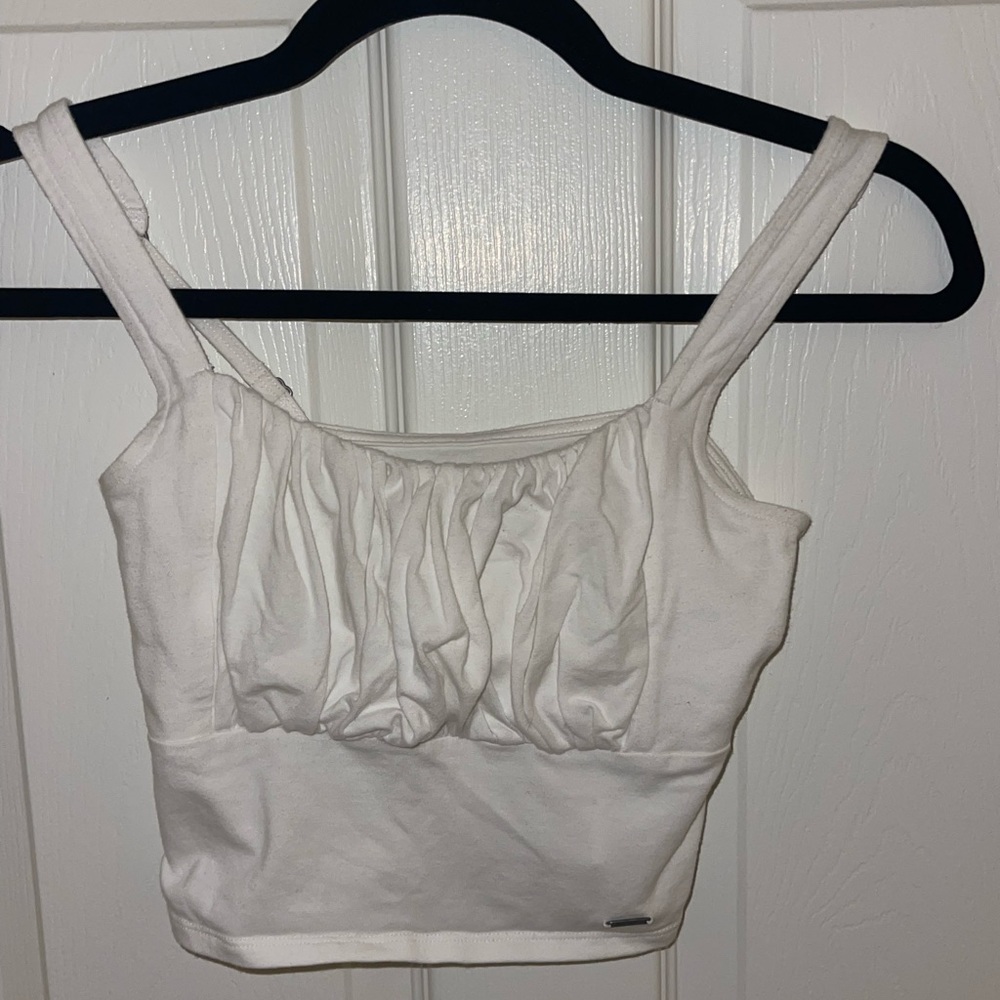 White Hollister ruffle cropped top